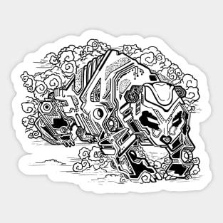 Badass Cyberpunk Mecha Panda (black and White) Sticker